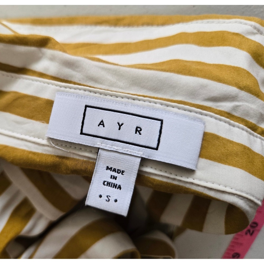 AYR Womens S The Deep End Button Down Shirt Yellow Stripe Silk Blend Oversized - Picture 3 of 10